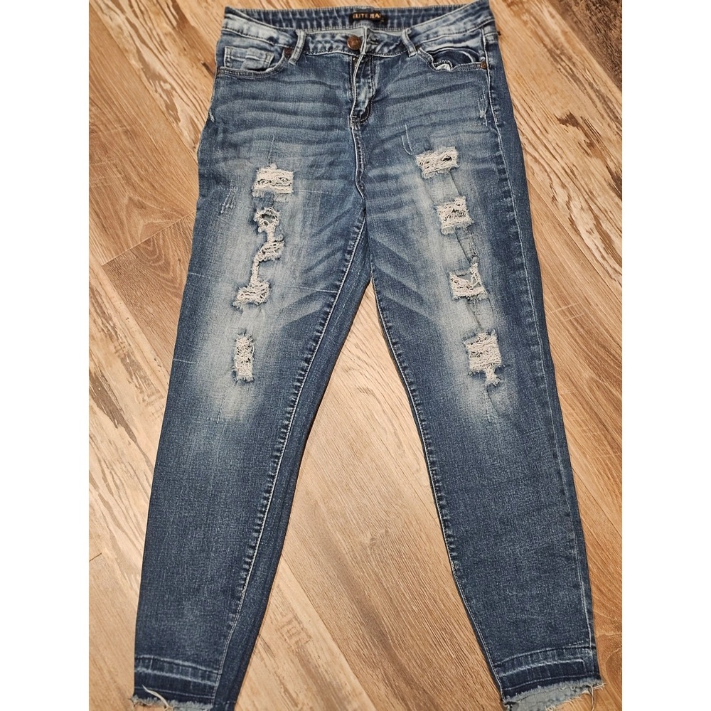 Elite Jeans Womens Distressed Skinny Jeans Blue Medium Wash‎ P17045 Size 11/12